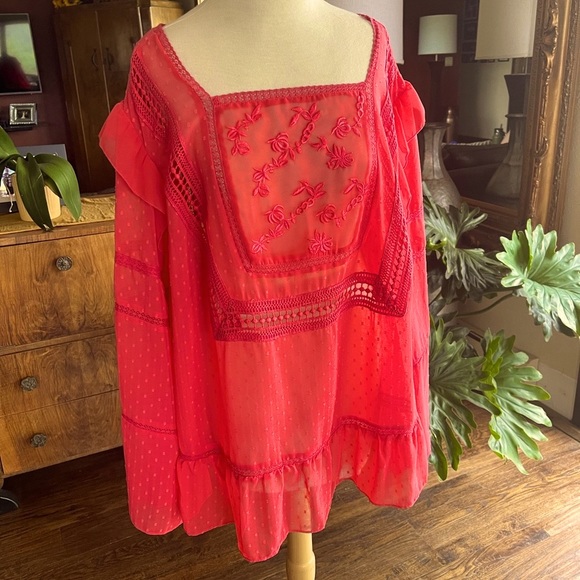 EUC - Nanette Lapore blouse in a gorgeous coral color. Lots of beautiful detail - Picture 2 of 6